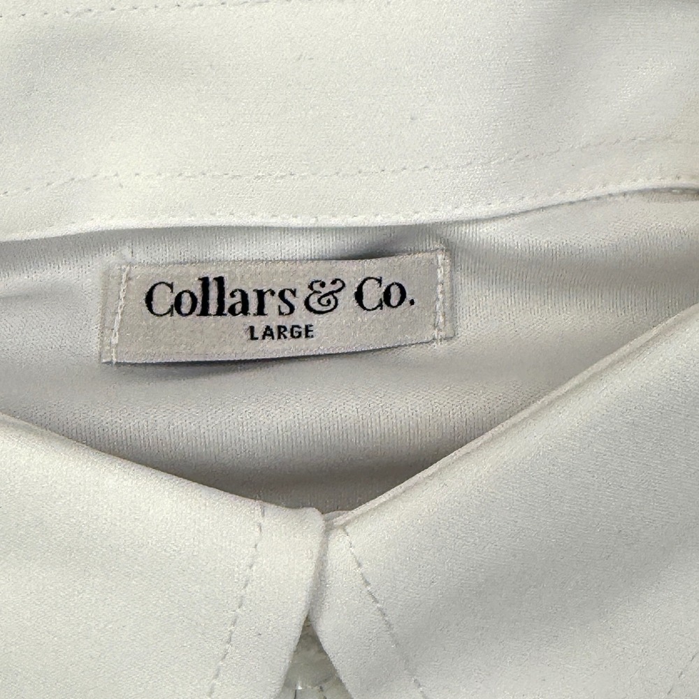 Collars & Co Men Size Large Polo Shirt White Oxford Dress Collar Performance NWT - Picture 5 of 10